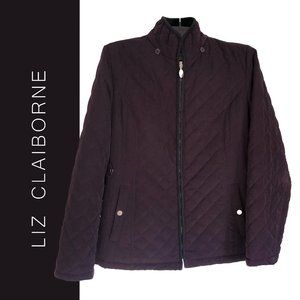 Liz Claiborne Quilted wine / purple Classic jacket Large, satin lined